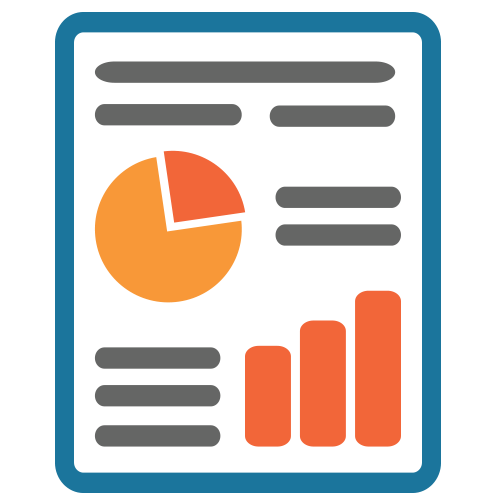 Icon depicting a report with graphs and charts